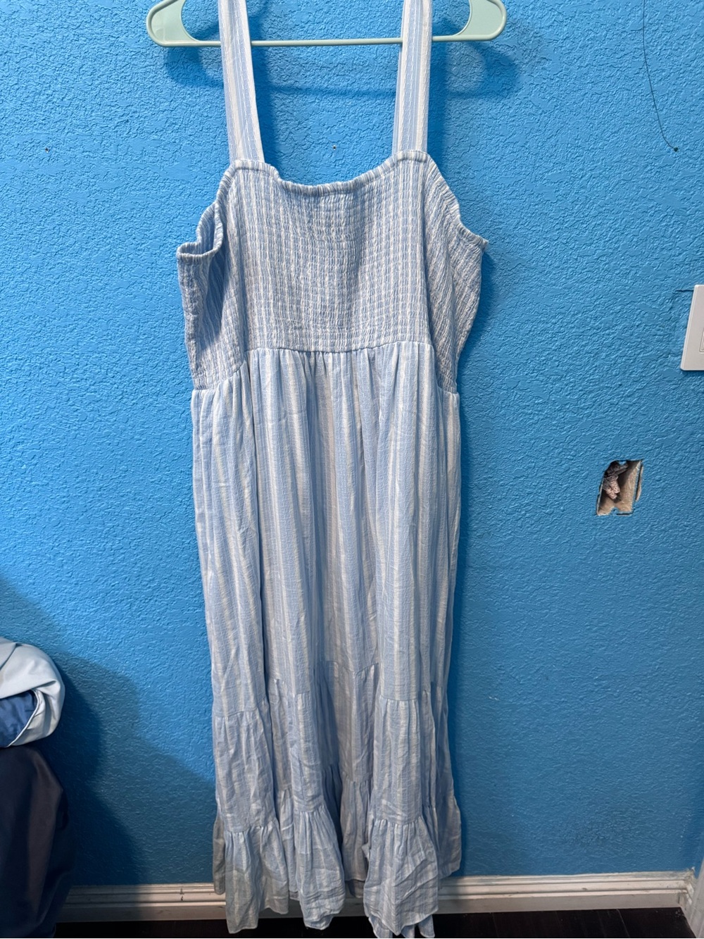 Tommy Hilfiger Light Blue and White Striped Maxi Dress